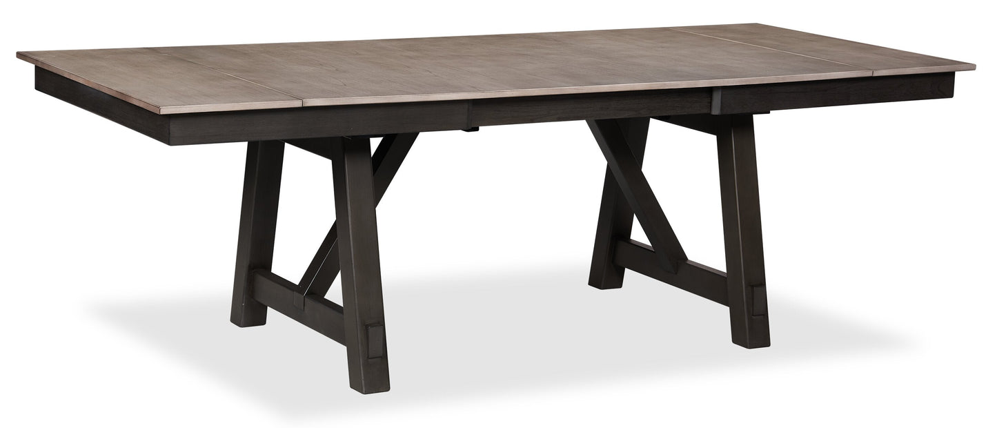 Zao Dining Table with 66-94"W Extension, Melamine, Trestle Base - Brown | Table de salle à manger Zao de 66 po à 94 po (L) en mélamine avec rallonge avec base à tréteaux - brune