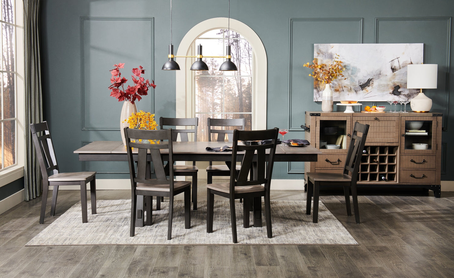 Zao Dining Table with 66-94"W Extension, Melamine, Trestle Base - Brown | Table de salle à manger Zao de 66 po à 94 po (L) en mélamine avec rallonge avec base à tréteaux - brune