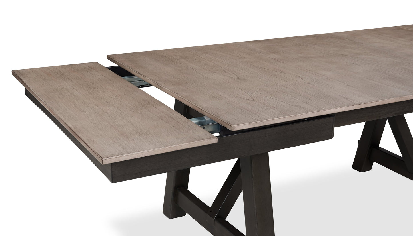 Zao Dining Table with 66-94"W Extension, Melamine, Trestle Base - Brown | Table de salle à manger Zao de 66 po à 94 po (L) en mélamine avec rallonge avec base à tréteaux - brune