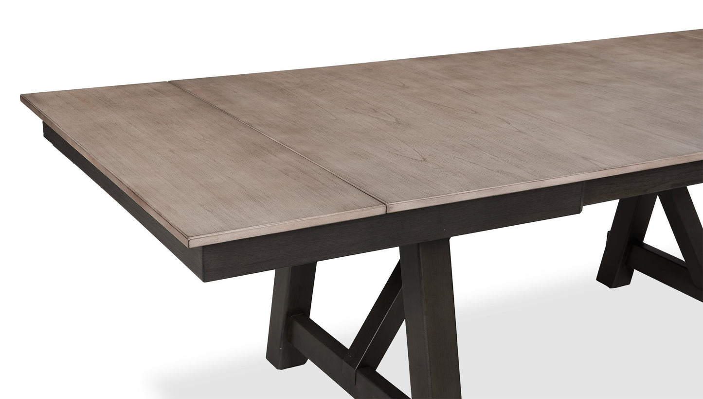 Zao Dining Table with 66-94"W Extension, Melamine, Trestle Base - Brown | Table de salle à manger Zao de 66 po à 94 po (L) en mélamine avec rallonge avec base à tréteaux - brune