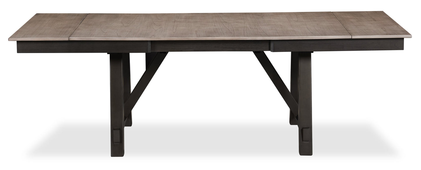 Zao Dining Table with 66-94"W Extension, Melamine, Trestle Base - Brown | Table de salle à manger Zao de 66 po à 94 po (L) en mélamine avec rallonge avec base à tréteaux - brune