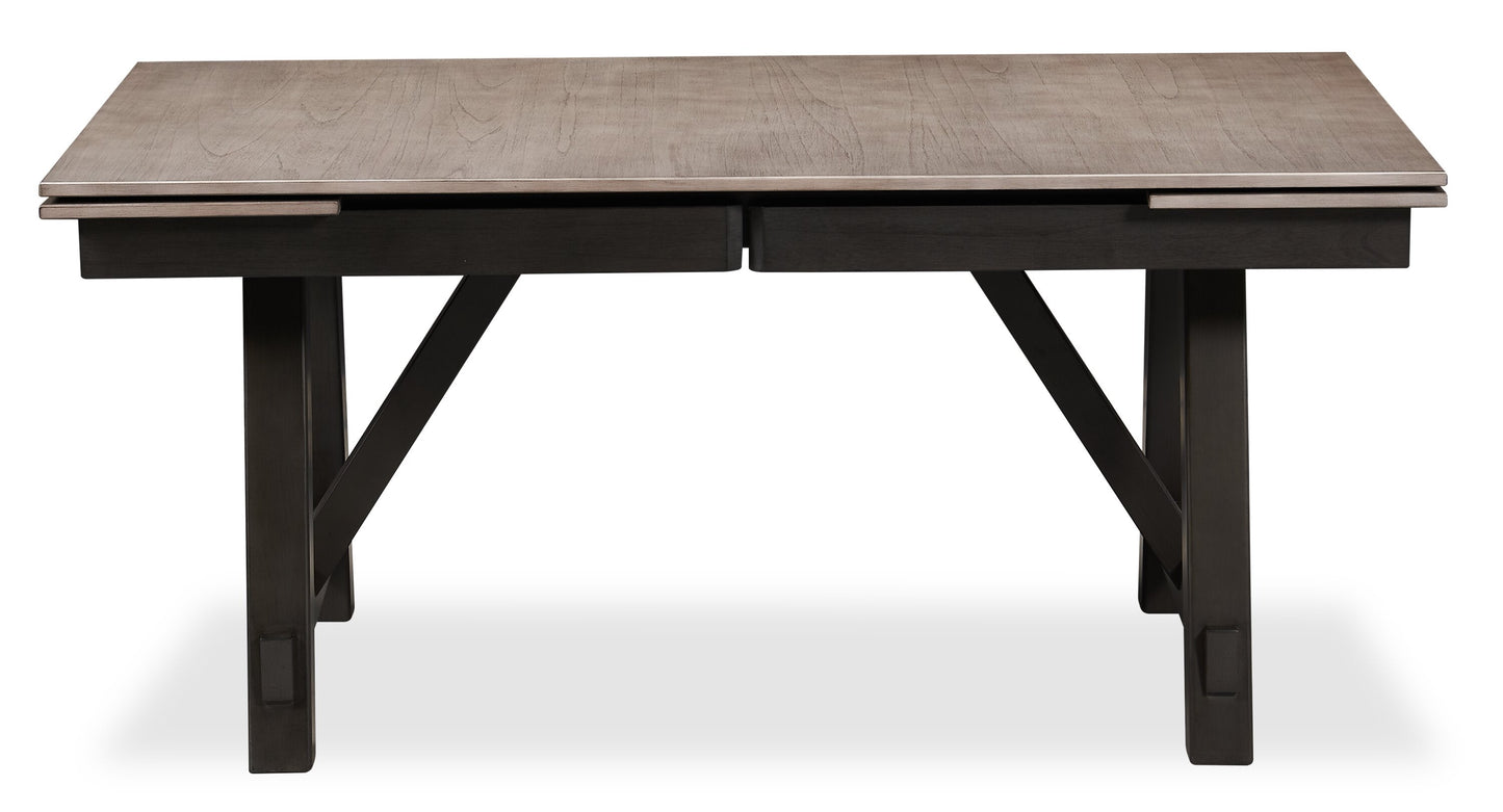 Zao Dining Table with 66-94"W Extension, Melamine, Trestle Base - Brown | Table de salle à manger Zao de 66 po à 94 po (L) en mélamine avec rallonge avec base à tréteaux - brune