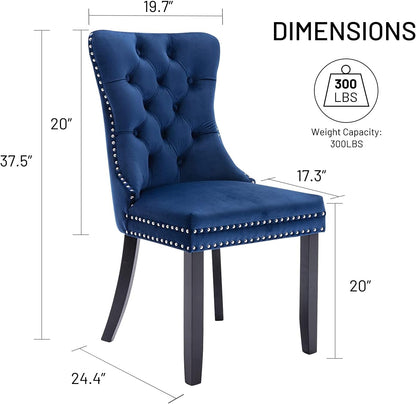 sweet Dining Chairs Set of 2 - Mid Century Modern  Velvet Upholstered Side Chairs for Kitchen & Dining Room, Blue