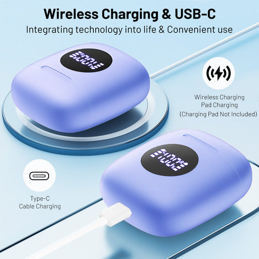MyDepot Wireless Headphones with 40Hrs Battery Life, Deep Bass, Wireless Charging Case, LED Display, Waterproof Mic - For Phone, Tablet, TV