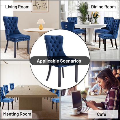 sweet Dining Chairs Set of 2 - Mid Century Modern  Velvet Upholstered Side Chairs for Kitchen & Dining Room, Blue