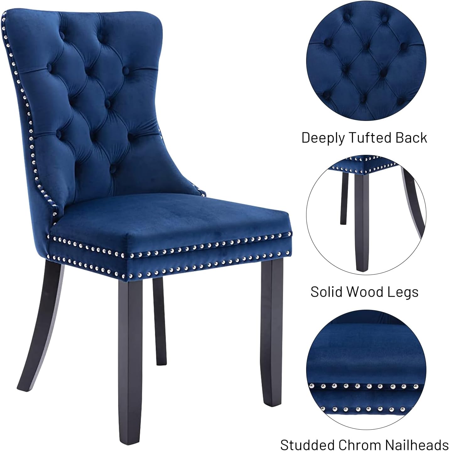 sweet Dining Chairs Set of 2 - Mid Century Modern  Velvet Upholstered Side Chairs for Kitchen & Dining Room, Blue