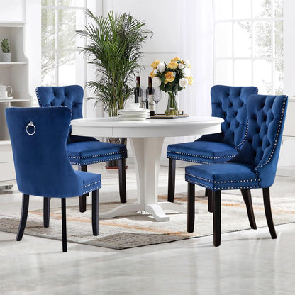 sweet Dining Chairs Set of 2 - Mid Century Modern  Velvet Upholstered Side Chairs for Kitchen & Dining Room, Blue