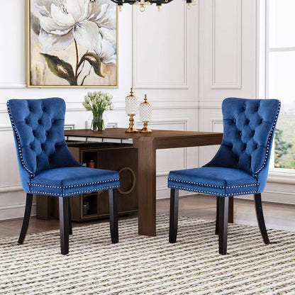 sweet Dining Chairs Set of 2 - Mid Century Modern  Velvet Upholstered Side Chairs for Kitchen & Dining Room, Blue