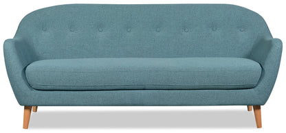 Calla 73.62" Linen-Look Fabric Condo Size Sofa with Button Tufting and Wood Legs - Blue | Sofa Calla de 73,62 po de format condo en tissu d’apparence lin avec capitonnage et pattes en bois - bleu