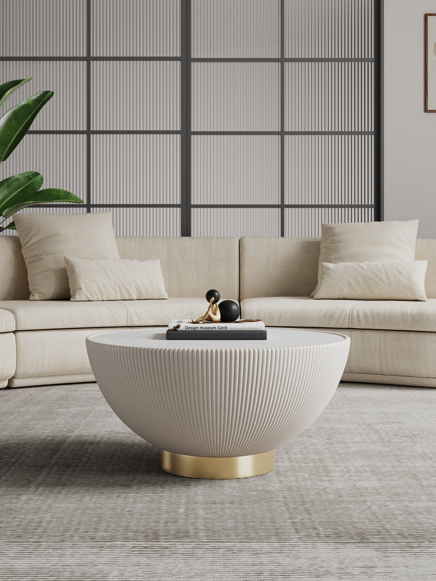 Manhattan Comfort Modern Anderson Coffee Table Upholstered Leatherette with Ceramic Faux Marble Tabl|Table à café moderne Anderson de Manhattan Comfort avec revêtement en similicuir et dessus de table