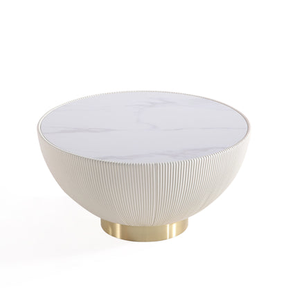 Manhattan Comfort Modern Anderson Coffee Table Upholstered Leatherette with Ceramic Faux Marble Tabl|Table à café moderne Anderson de Manhattan Comfort avec revêtement en similicuir et dessus de table