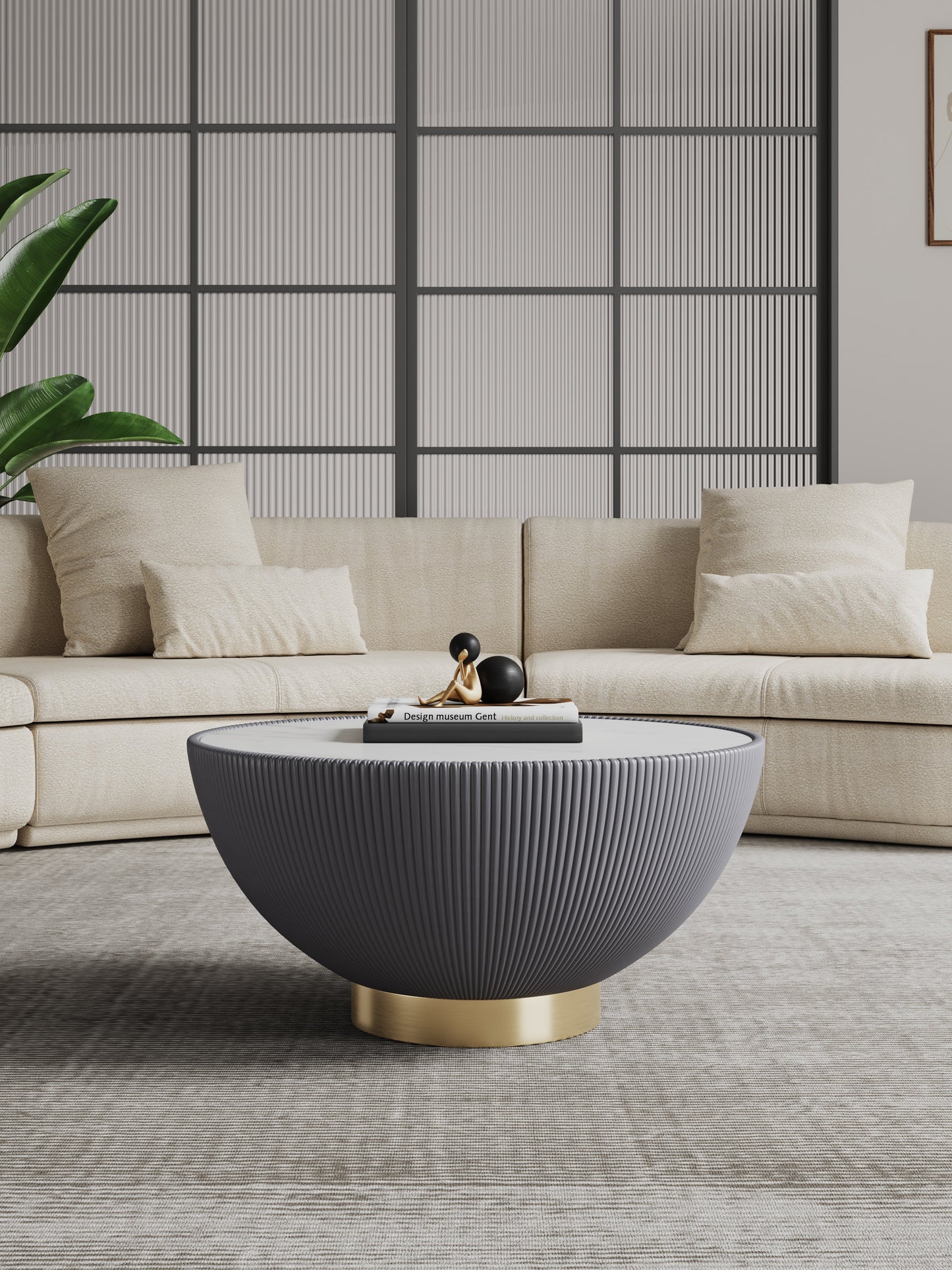 Manhattan Comfort Modern Anderson Coffee Table Upholstered Leatherette with Ceramic Faux Marble Tabletop - Grey|Table à café moderne Anderson de Manhattan Comfort avec revêtement en similicuir et dessus de table en imitation de marbre en céramique - grise