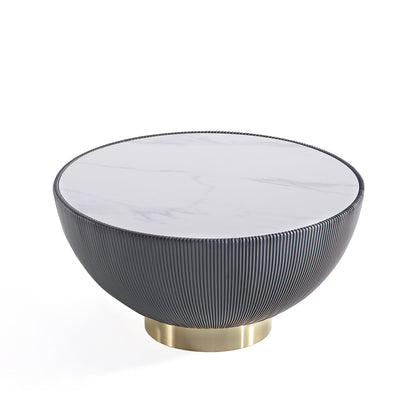Manhattan Comfort Modern Anderson Coffee Table Upholstered Leatherette with Ceramic Faux Marble Tabletop - Grey|Table à café moderne Anderson de Manhattan Comfort avec revêtement en similicuir et dessus de table en imitation de marbre en céramique - grise
