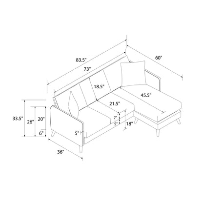 Novogratz Magnolia Reversible Sectional Sofa with Pillows - Grey|Sofa sectionnel réversible Magnolia de Novogratz avec coussins - gris