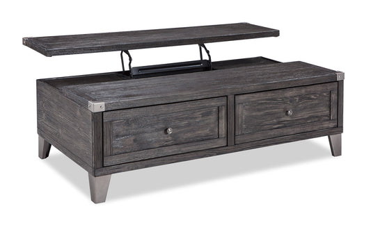 Hilla  54.38" Industrial Lift Top Coffee Table with Storage - Dark Brown Wood with Metal Legs|Table à café industrielle Hilla de 54,38 po avec dessus relevable et rangement - bois brun foncé avec pattes en métal