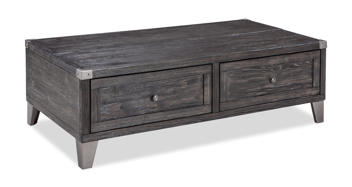 Hilla  54.38" Industrial Lift Top Coffee Table with Storage - Dark Brown Wood with Metal Legs|Table à café industrielle Hilla de 54,38 po avec dessus relevable et rangement - bois brun foncé avec pattes en métal
