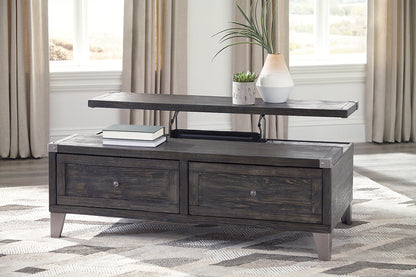 Hilla  54.38" Industrial Lift Top Coffee Table with Storage - Dark Brown Wood with Metal Legs|Table à café industrielle Hilla de 54,38 po avec dessus relevable et rangement - bois brun foncé avec pattes en métal