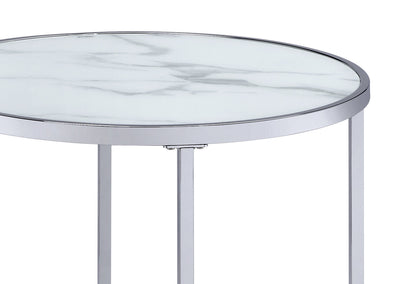 Josie 36" Glam Round Glass Top Nesting Coffee Tables - Grey Marble Look with Metal Legs|Tables à café gigognes rondes somptueuses Josie de 36 po avec dessus en verre - imitation de marbre gris avec pattes en métal