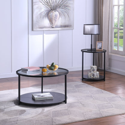 Kendal 31.5" Modern Round Glass Top Coffee Table with Casters - Black | Table à café moderne Kendal ronde de 31,5 po avec dessus en verre - noire