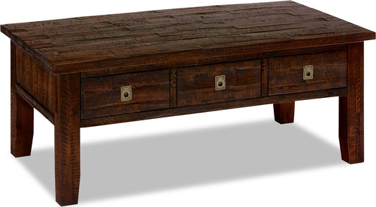 Konagrove 48" Rustic Coffee Table with Storage and Casters - Dark Brown  Wood|Table à café rustique Konagrove de 48 po avec rangement et roulettes - bois brun foncé