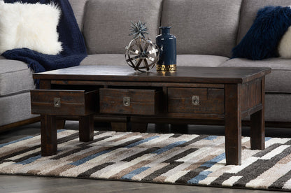 Konagrove 48" Rustic Coffee Table with Storage and Casters - Dark Brown  Wood|Table à café rustique Konagrove de 48 po avec rangement et roulettes - bois brun foncé