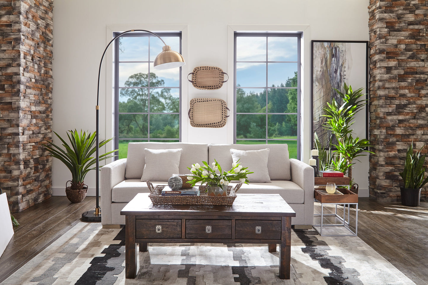 Konagrove 48" Rustic Coffee Table with Storage and Casters - Dark Brown  Wood|Table à café rustique Konagrove de 48 po avec rangement et roulettes - bois brun foncé