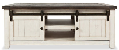 Madison 50" Rustic Coffee Table With Storage, Shelf and Casters - White Wood|Table à café rustique Madison de 50 po avec rangement, tablette et roulettes - bois blanc