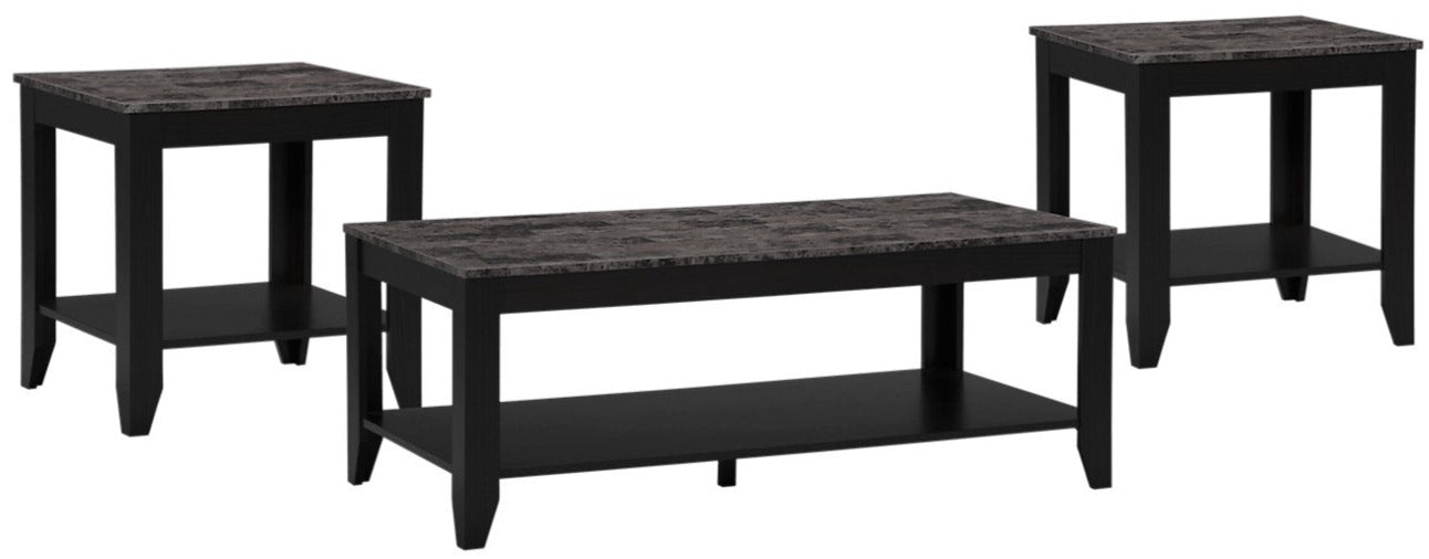 Roma  47.5" 3-Pack Coffee + 2 End Tables with Shelf - Black Marble Look |Ensemble 3 tables Roma de 47,5 po (table à café et 2 tables de bout) avec tablette - imitation de marbre noir