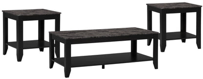 Roma  47.5" 3-Pack Coffee + 2 End Tables with Shelf - Black Marble Look |Ensemble 3 tables Roma de 47,5 po (table à café et 2 tables de bout) avec tablette - imitation de marbre noir