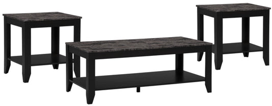 Roma  47.5" 3-Pack Coffee + 2 End Tables with Shelf - Black Marble Look |Ensemble 3 tables Roma de 47,5 po (table à café et 2 tables de bout) avec tablette - imitation de marbre noir
