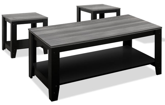Rory 42" Traditional 3-Pack Coffee + 2 End Tables with Shelf - Grey and Black |Ensemble 3 tables traditionnelles Rory de 42 po (table à café et 2 tables de bout) avec tablette - gris et noir