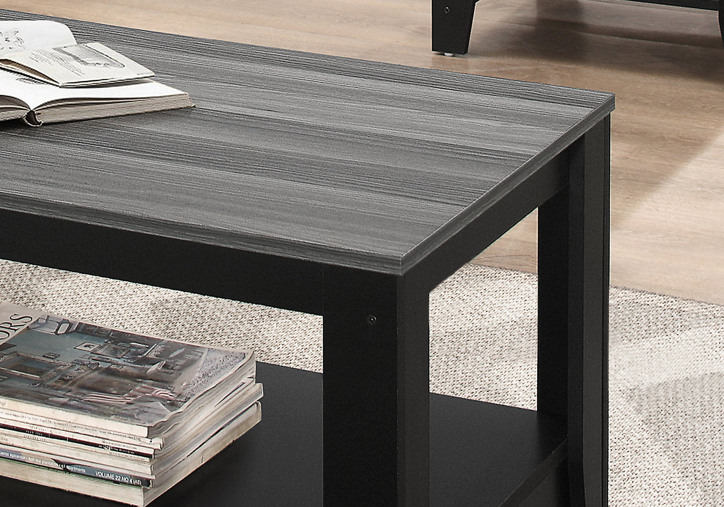 Rory 42" Traditional 3-Pack Coffee + 2 End Tables with Shelf - Grey and Black |Ensemble 3 tables traditionnelles Rory de 42 po (table à café et 2 tables de bout) avec tablette - gris et noir