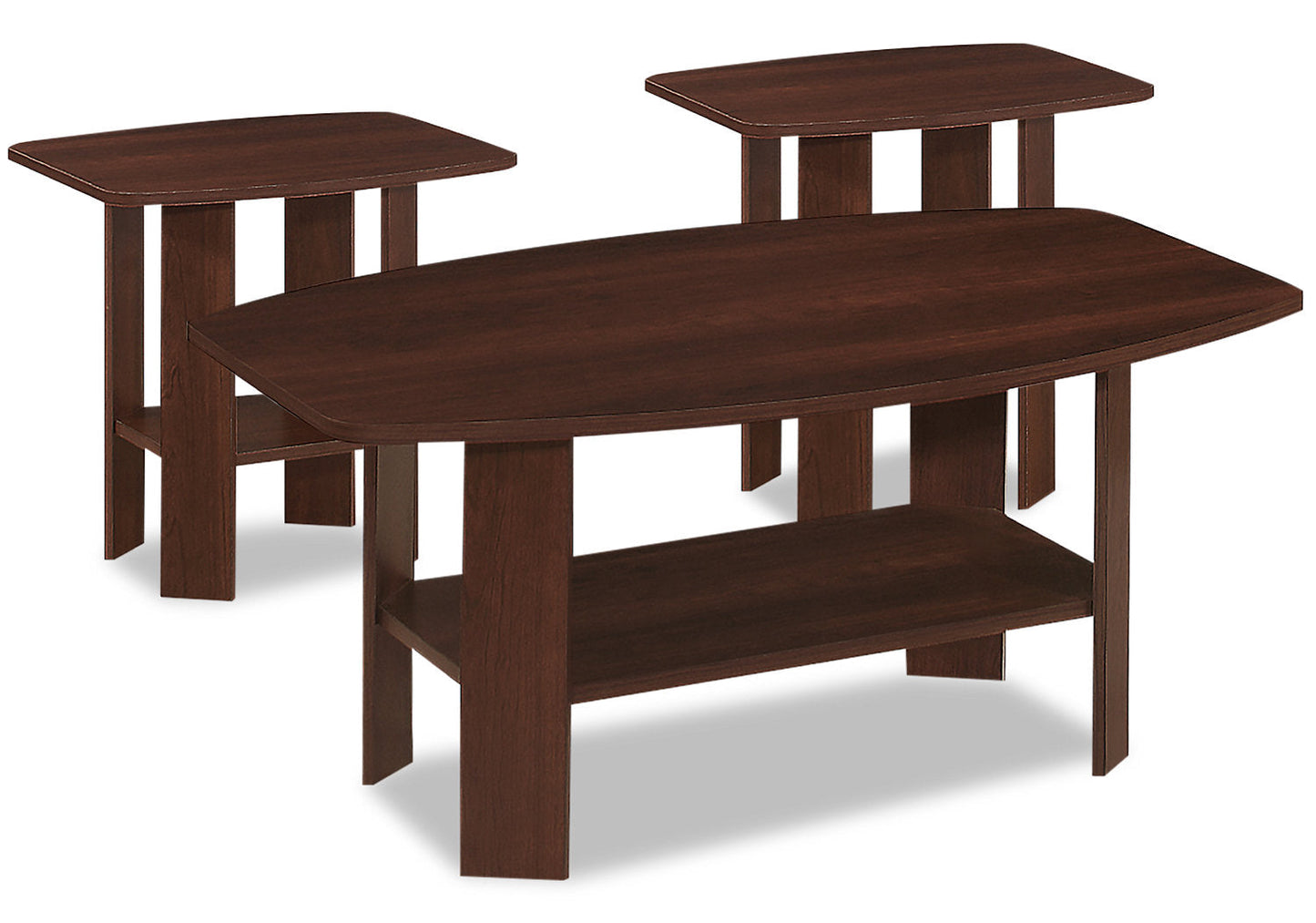 Rosario 35.5" Modern 3-Pack Coffee + 2 End Tables with Shelf - Cherry |Ensemble 3 tables modernes Rosario de 35,5 po (table à café et 2 tables de bout) avec tablette - cerisier