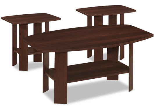 Rosario 35.5" Modern 3-Pack Coffee + 2 End Tables with Shelf - Cherry |Ensemble 3 tables modernes Rosario de 35,5 po (table à café et 2 tables de bout) avec tablette - cerisier