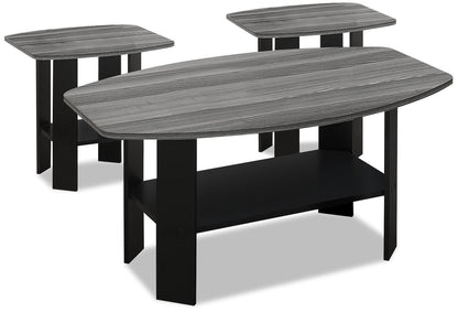 Rosario 35.5" Modern 3-Pack Coffee + 2 End Tables with Shelf - Grey and Black |Ensemble 3 tables modernes Rosario de 35,5 po (table à café et 2 tables de bout) avec tablette - gris et noir