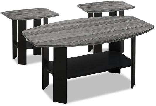 Rosario 35.5" Modern 3-Pack Coffee + 2 End Tables with Shelf - Grey and Black |Ensemble 3 tables modernes Rosario de 35,5 po (table à café et 2 tables de bout) avec tablette - gris et noir