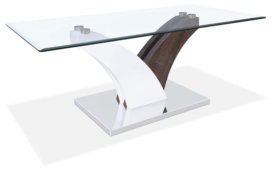 Tuxedo 48" Modern Glass Top Coffee Table - White and Grey with Metal Base|Table à café moderne Tuxedo de 48 po avec dessus en verre - blanche et grise avec base en métal