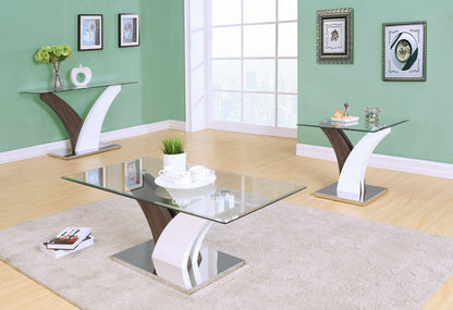 Tuxedo 48" Modern Glass Top Coffee Table - White and Grey with Metal Base|Table à café moderne Tuxedo de 48 po avec dessus en verre - blanche et grise avec base en métal