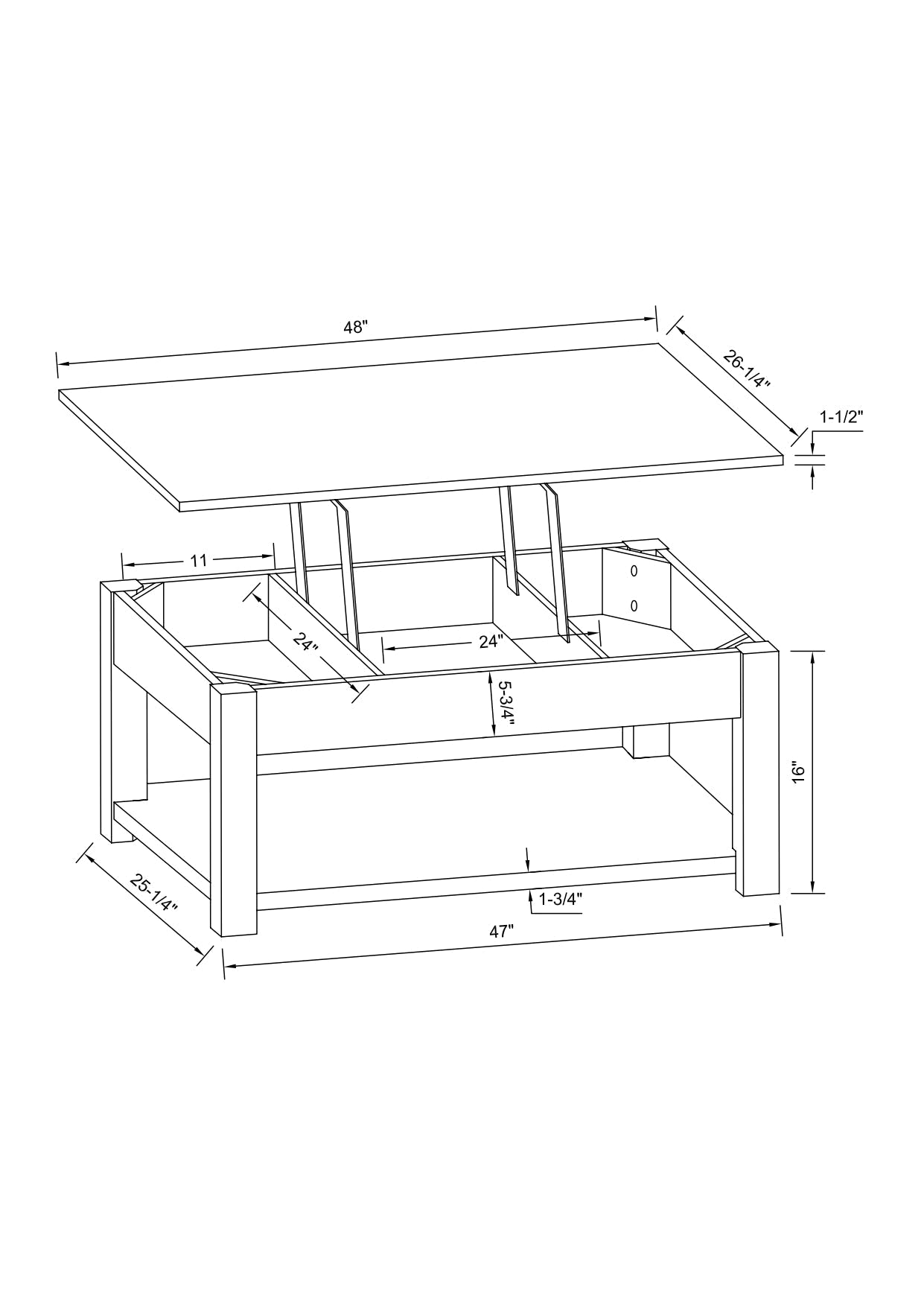 Sicily 48" Modern Lift Top Coffee Table With Storage, Shelf and Casters - Beige and Dark Brown |Table à café moderne Sicily de 48 po avec dessus relevable, rangement, tablette et roulettes - beige et brun foncé