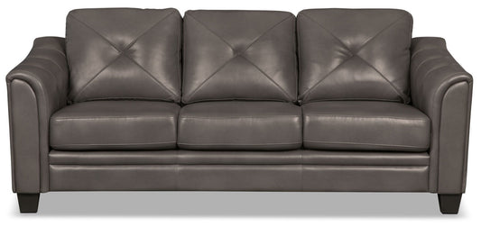 Andi 84" Leather-Look Fabric Sofa with Button Tufting - Grey | Sofa Andi de 84 po en tissu d’apparence cuir avec capitonnage - gris