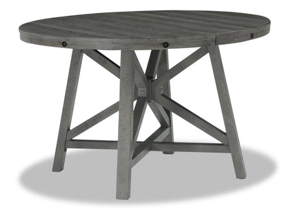 Alto Round Dining Table with 48-66"W Extension, Trestle Base - Grey | Table de salle à manger ronde Alto de 48 po à 66 po avec rallonge et base à tréteaux - grise