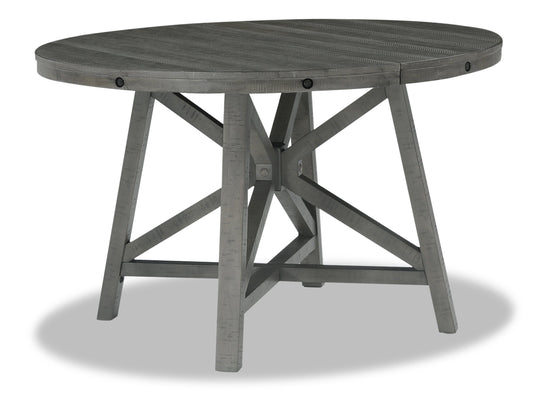 Alto Round Dining Table with 48-66"W Extension, Trestle Base - Grey | Table de salle à manger ronde Alto de 48 po à 66 po avec rallonge et base à tréteaux - grise