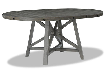 Alto Round Dining Table with 48-66"W Extension, Trestle Base - Grey | Table de salle à manger ronde Alto de 48 po à 66 po avec rallonge et base à tréteaux - grise