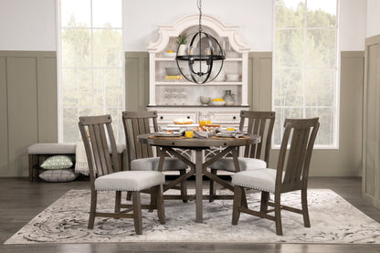 Alto Round Dining Table with 48-66"W Extension, Trestle Base - Grey | Table de salle à manger ronde Alto de 48 po à 66 po avec rallonge et base à tréteaux - grise