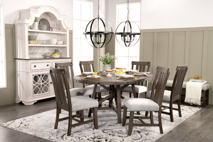 Alto Round Dining Table with 48-66"W Extension, Trestle Base - Grey | Table de salle à manger ronde Alto de 48 po à 66 po avec rallonge et base à tréteaux - grise