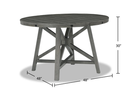 Alto Round Dining Table with 48-66"W Extension, Trestle Base - Grey | Table de salle à manger ronde Alto de 48 po à 66 po avec rallonge et base à tréteaux - grise