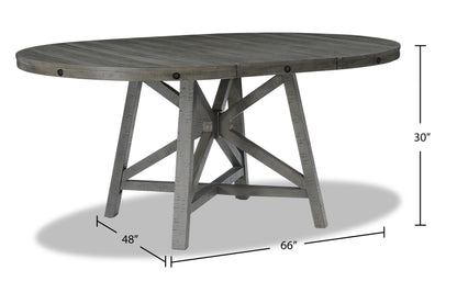 Alto Round Dining Table with 48-66"W Extension, Trestle Base - Grey | Table de salle à manger ronde Alto de 48 po à 66 po avec rallonge et base à tréteaux - grise