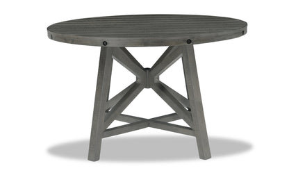 Alto Round Dining Table with 48-66"W Extension, Trestle Base - Grey | Table de salle à manger ronde Alto de 48 po à 66 po avec rallonge et base à tréteaux - grise