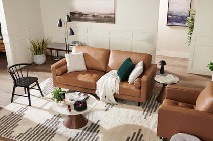 Alwin 31.5” Modern Round Coffee Table with White Sintered Stone Top - Brown | Table à café ronde moderne Alwin de 31,5 po avec dessus en pierre frittée blanche - brune