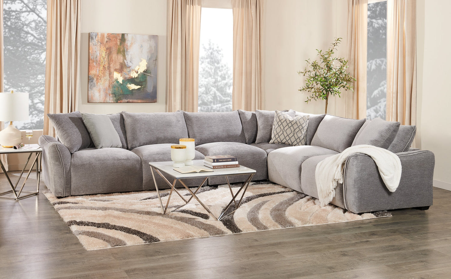 Amanda 31.5" Modern Square Coffee Table - White Marble Top with Chrome Metal Base|Table à café carrée moderne Amanda de 31,5 po - dessus en marbre blanc avec base en métal chromé